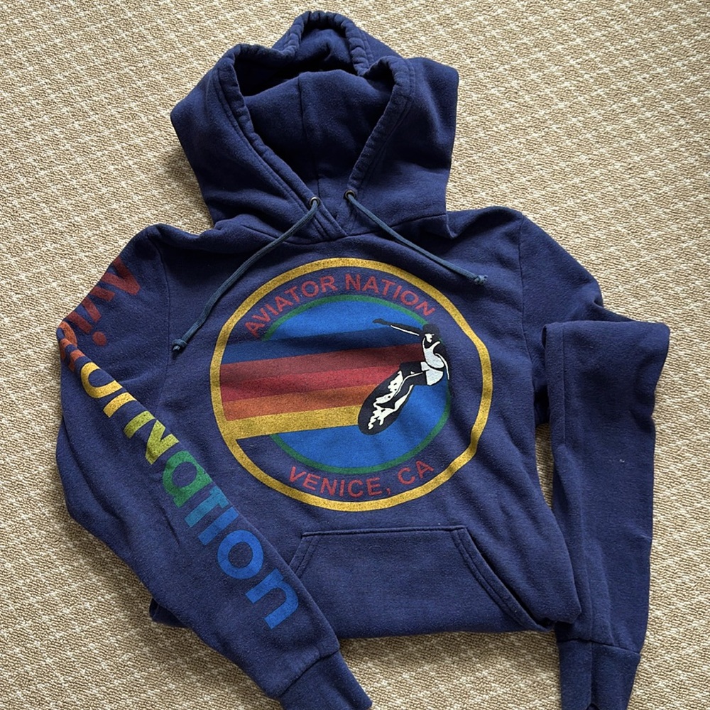 Aviator Nation Relaxed Pullover Hoodie. Navy Blue. Size Small. Orig Retail $175